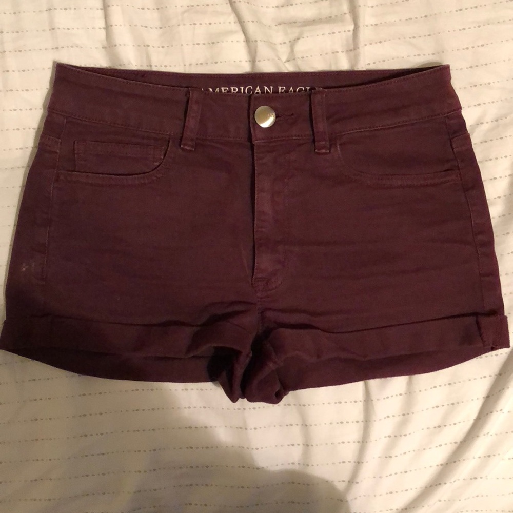 American Eagle Burgundy Denim Shorts Size 6